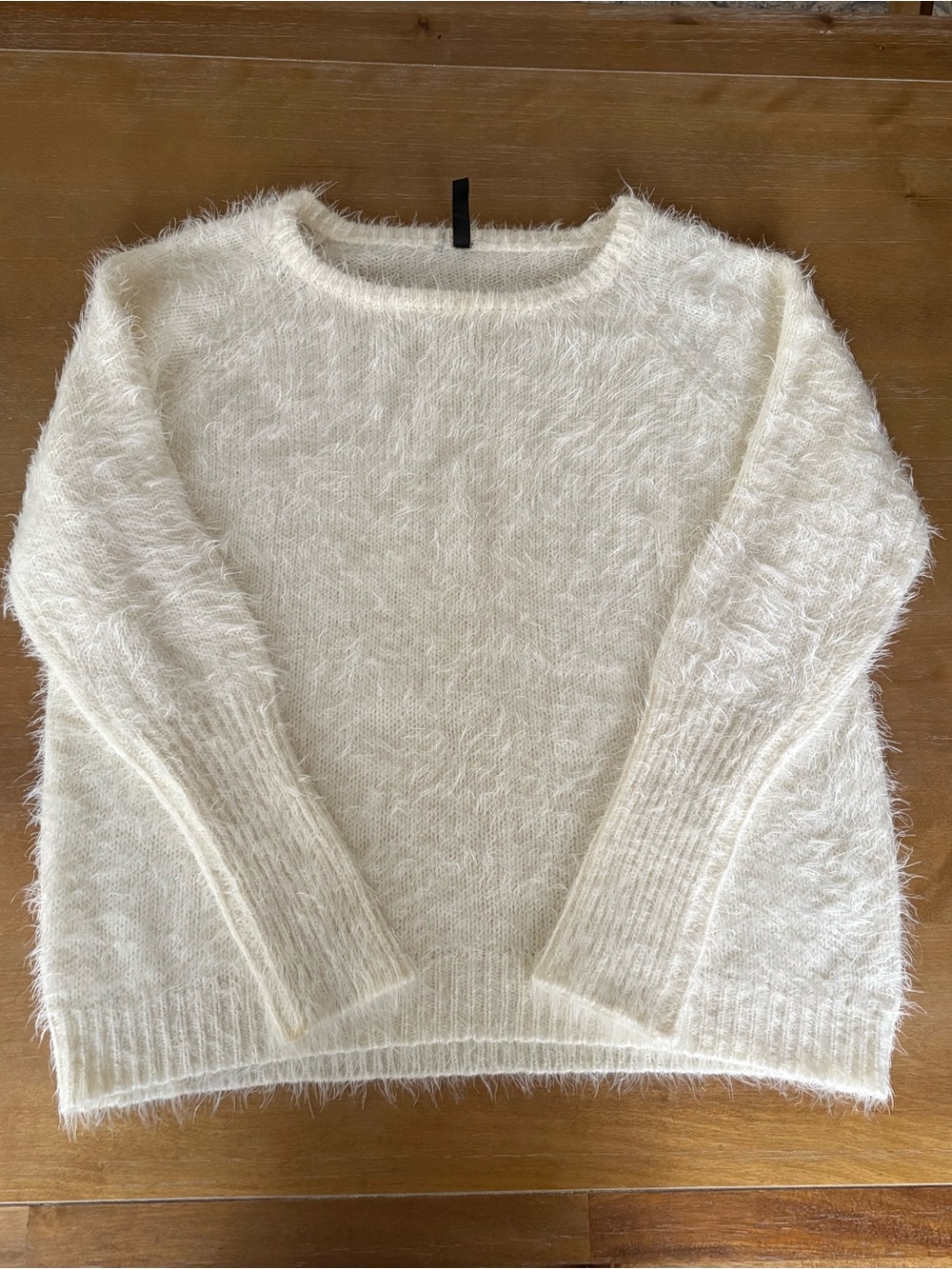 Elan Cream Fuzzy Crew Neck Sweater